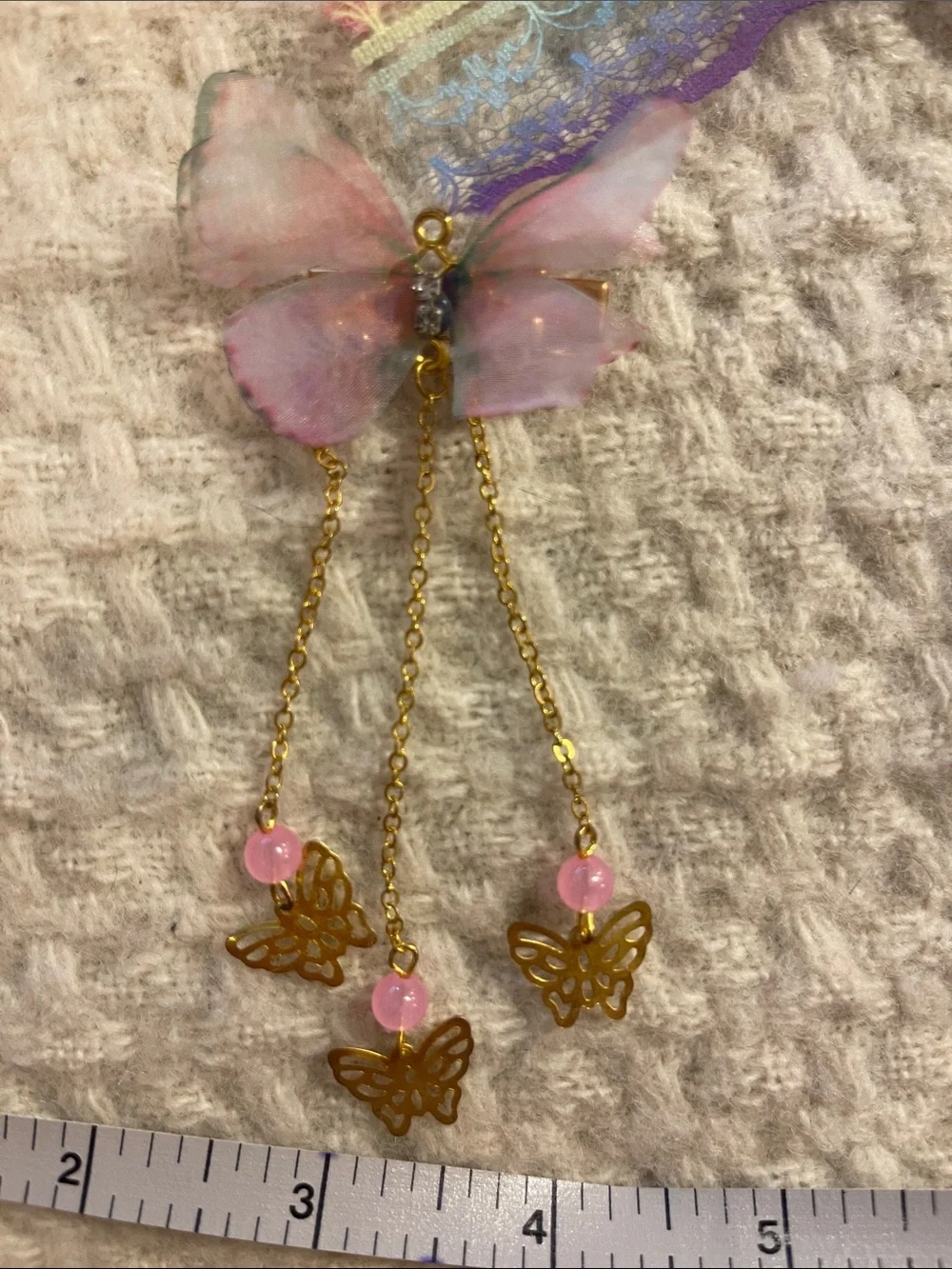 Rainbow Lace Bow Hair Clip with Pearl Accents