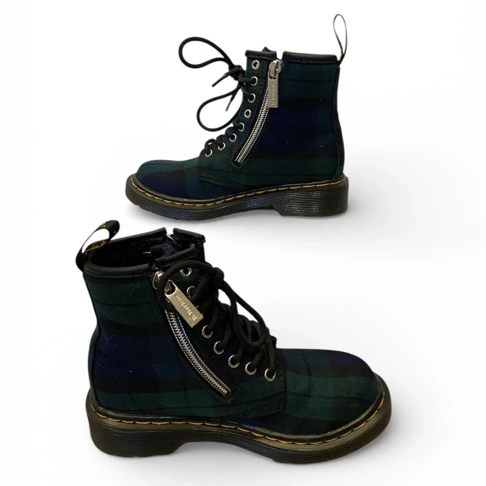 Dr. Martens Kids 1460 Zip Tartan Lace Up Boots - Size 12