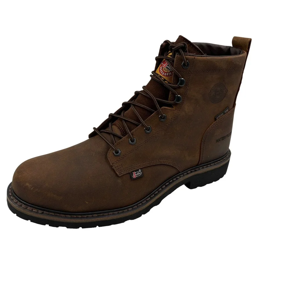 Justin Original Workboots WK969 Men 14EE Brown Leather Steel Toe Waterproof Boot