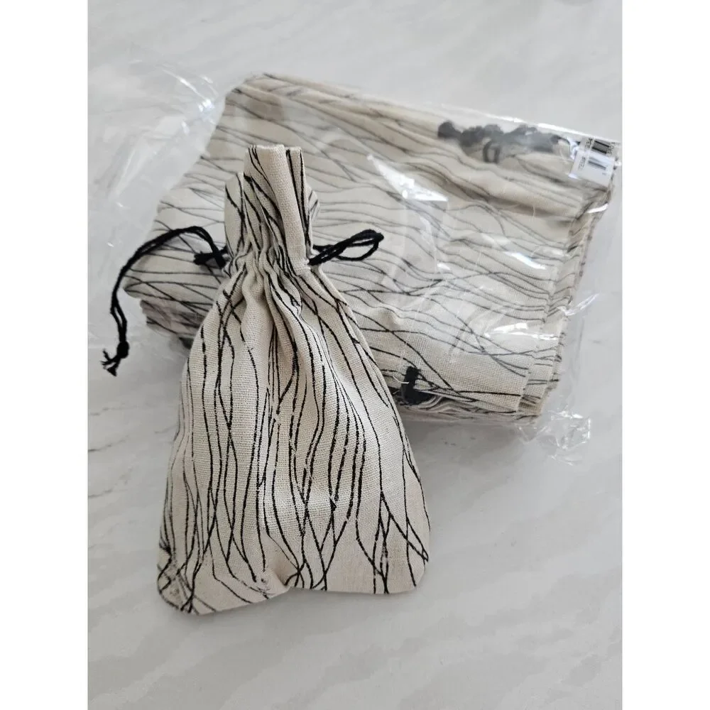 Beige and Black Drawstring Pouch Set Of 20 Medium Size