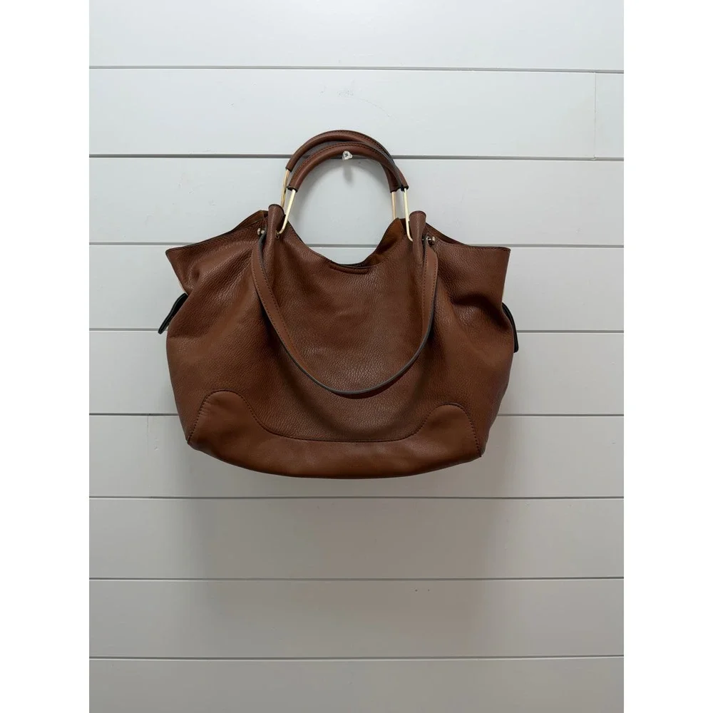Sondra Roberts Squared Brown Vegan Leather Hobo Shoulder Tote Bag Large