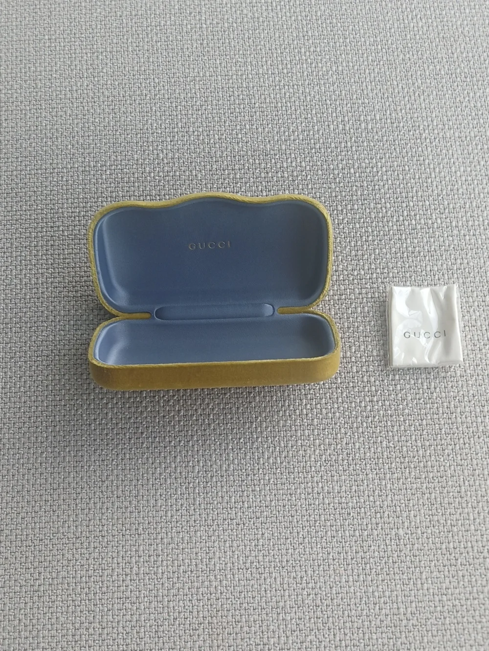 GUCCI Velvet Eyewear Case in Olive Green with Blue Interior