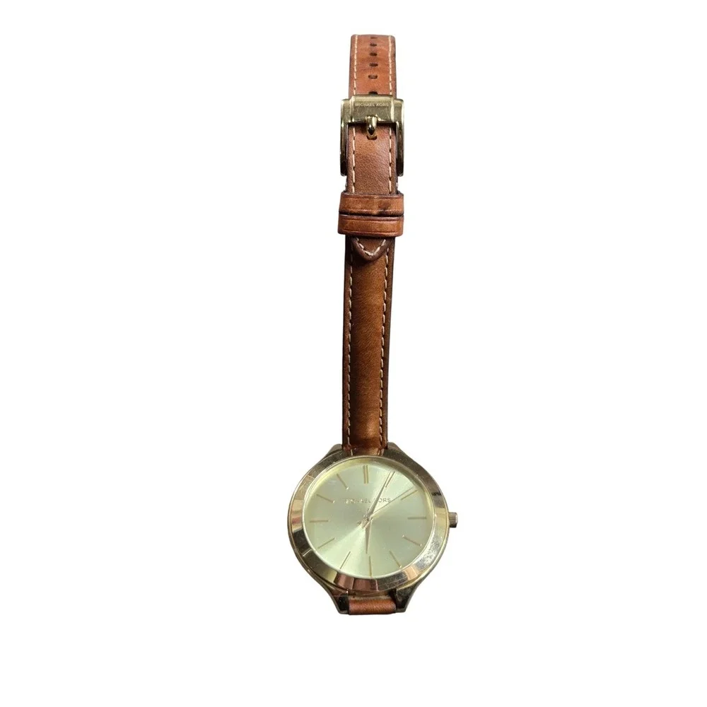 Michael Kors MK-2256 Gold Tone Brown Leather Strap Women Watch Wrap Tested