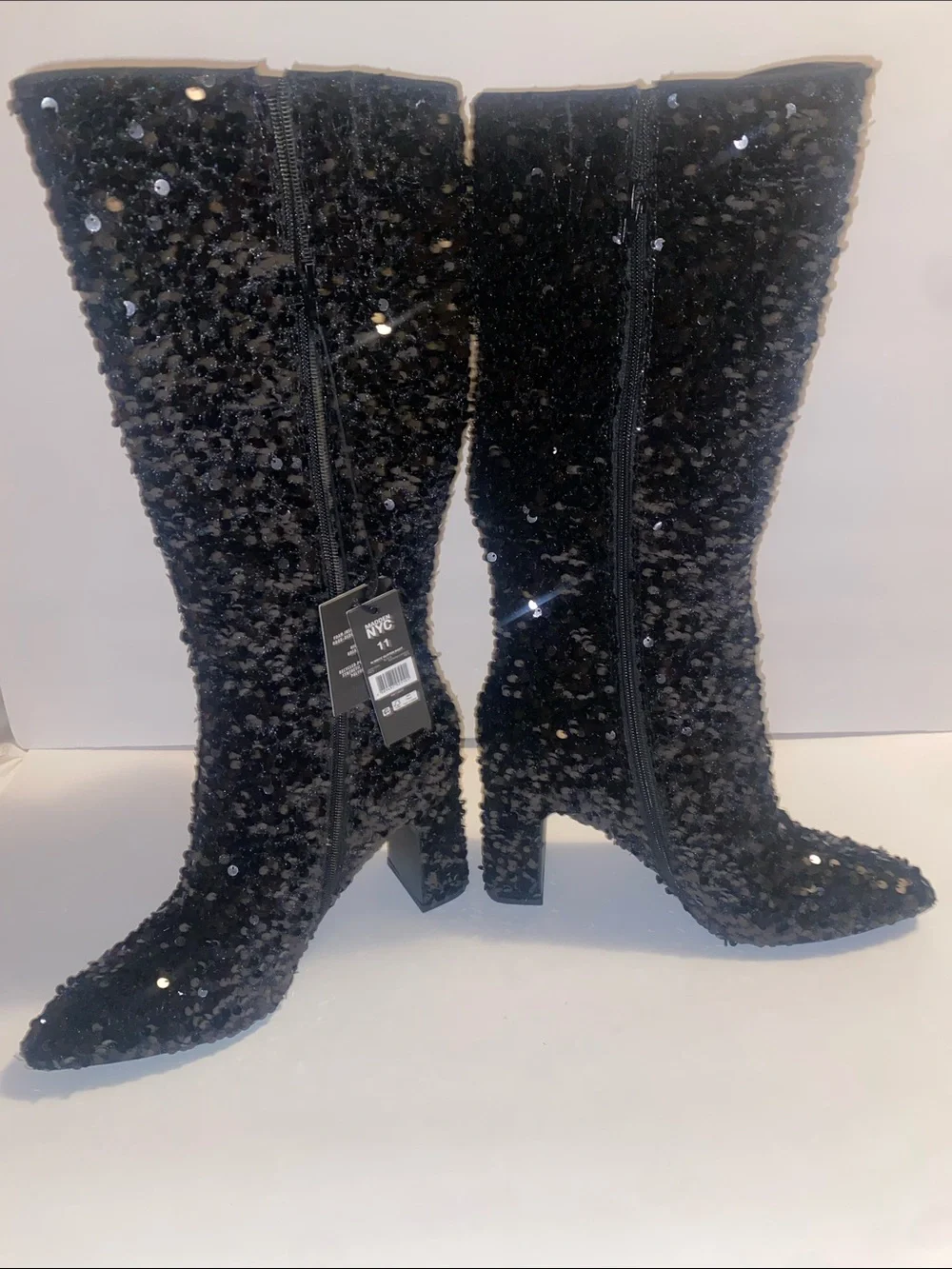 Sequin Over-the-Knee Black Boots with Side Zip