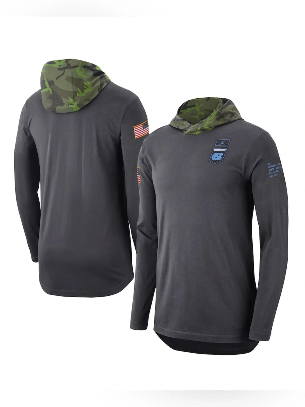 Jordan Brand North Carolina Tar Heels Military Long Sleeve Hoodie T-Shirt Small