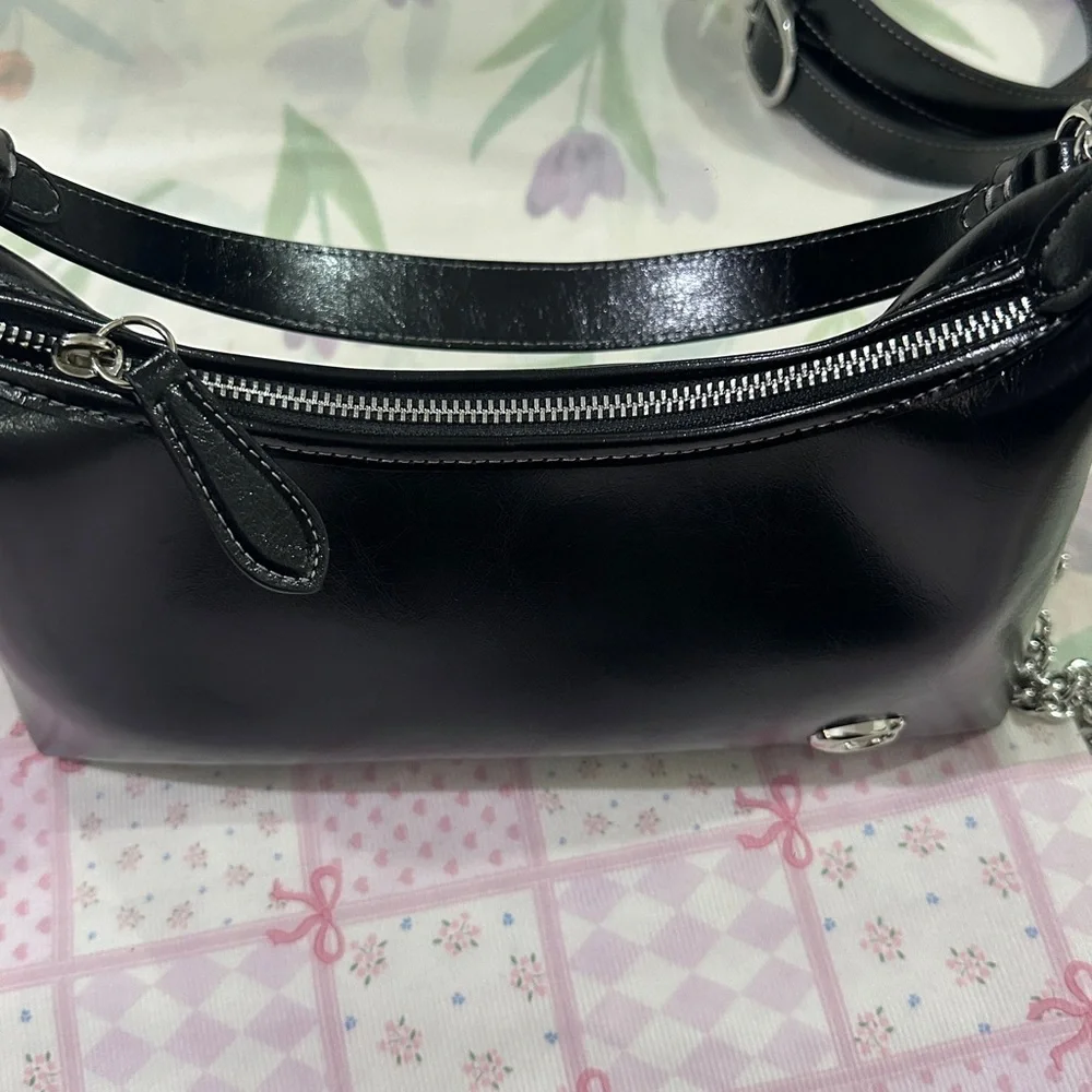 Coach Black Patent Leather Shoulder Bag with Silver Chain
