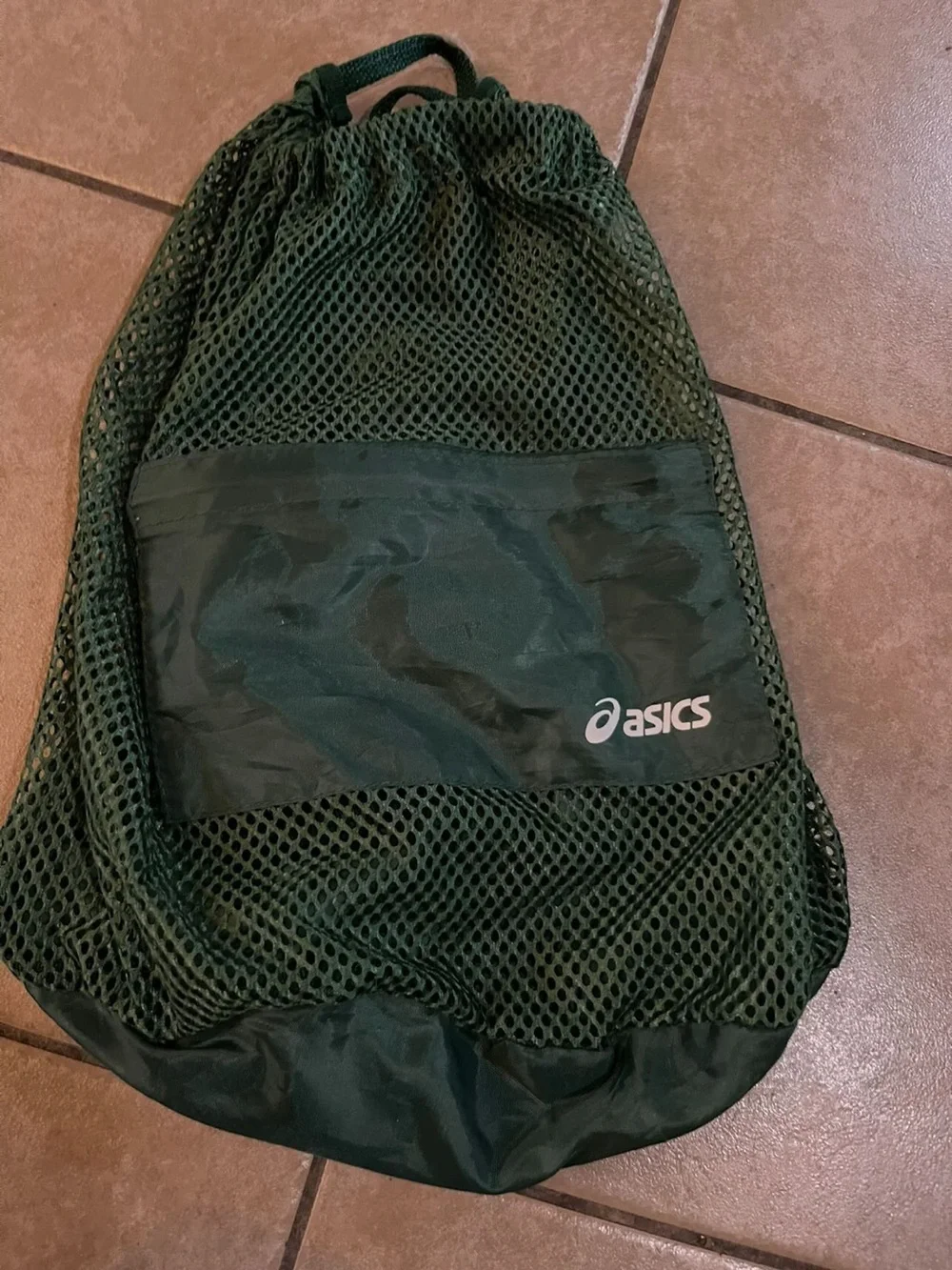 ASICS Olive Green Mesh Drawstring Backpack