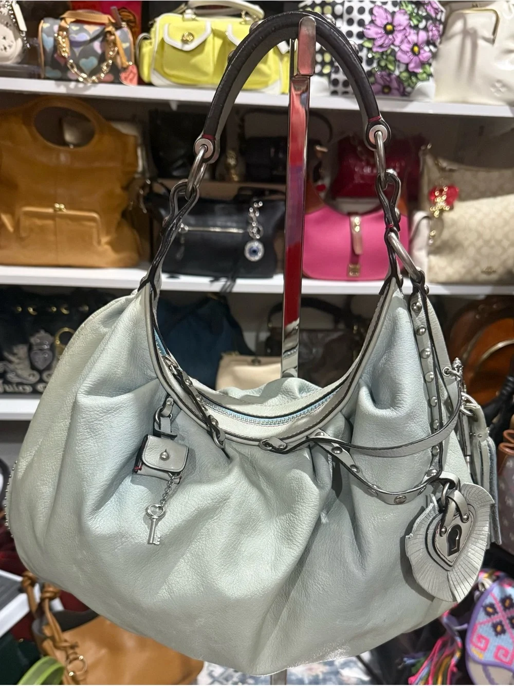 Juicy Couture Vintage Slouchy Leather Hobo bag in a Soft light blue gray tone
