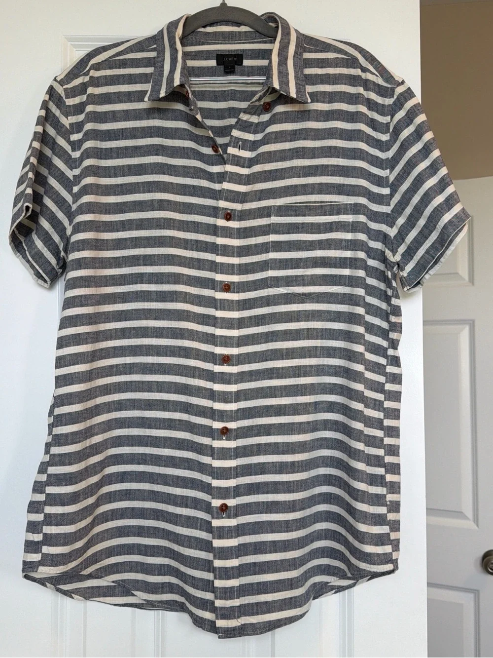J. Crew Short-Sleeve Button-Up Shirt - Blue & White Stripes
