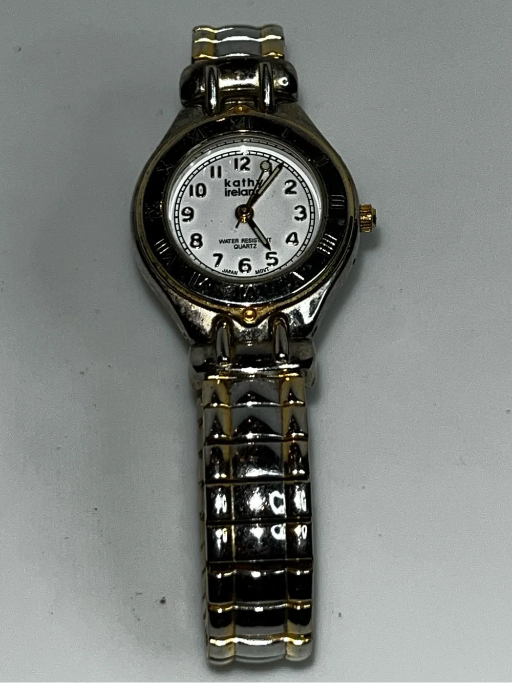 Kathy Ireland Watch Silver & Gold Color Flex Bracelet W/White Dial &New Battery