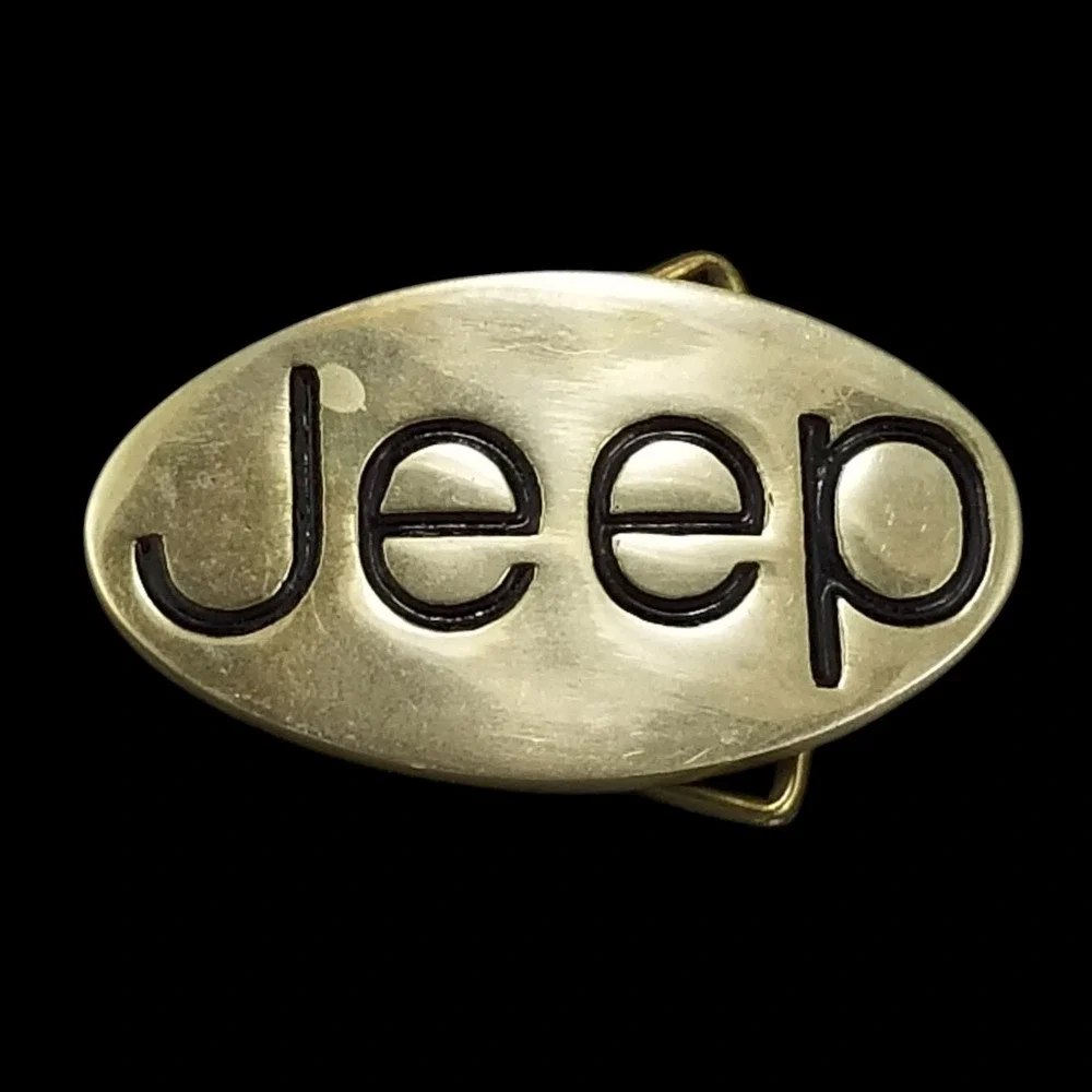 Jeep Belt Buckle Vintage Solid Brass Oval Logo Automotive Accessory‎ Taiwan Made