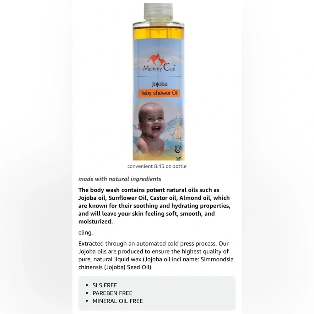 MOMMY CARE Jojoba Baby Shower oil natural body wash Newborns, Kids, & Mom