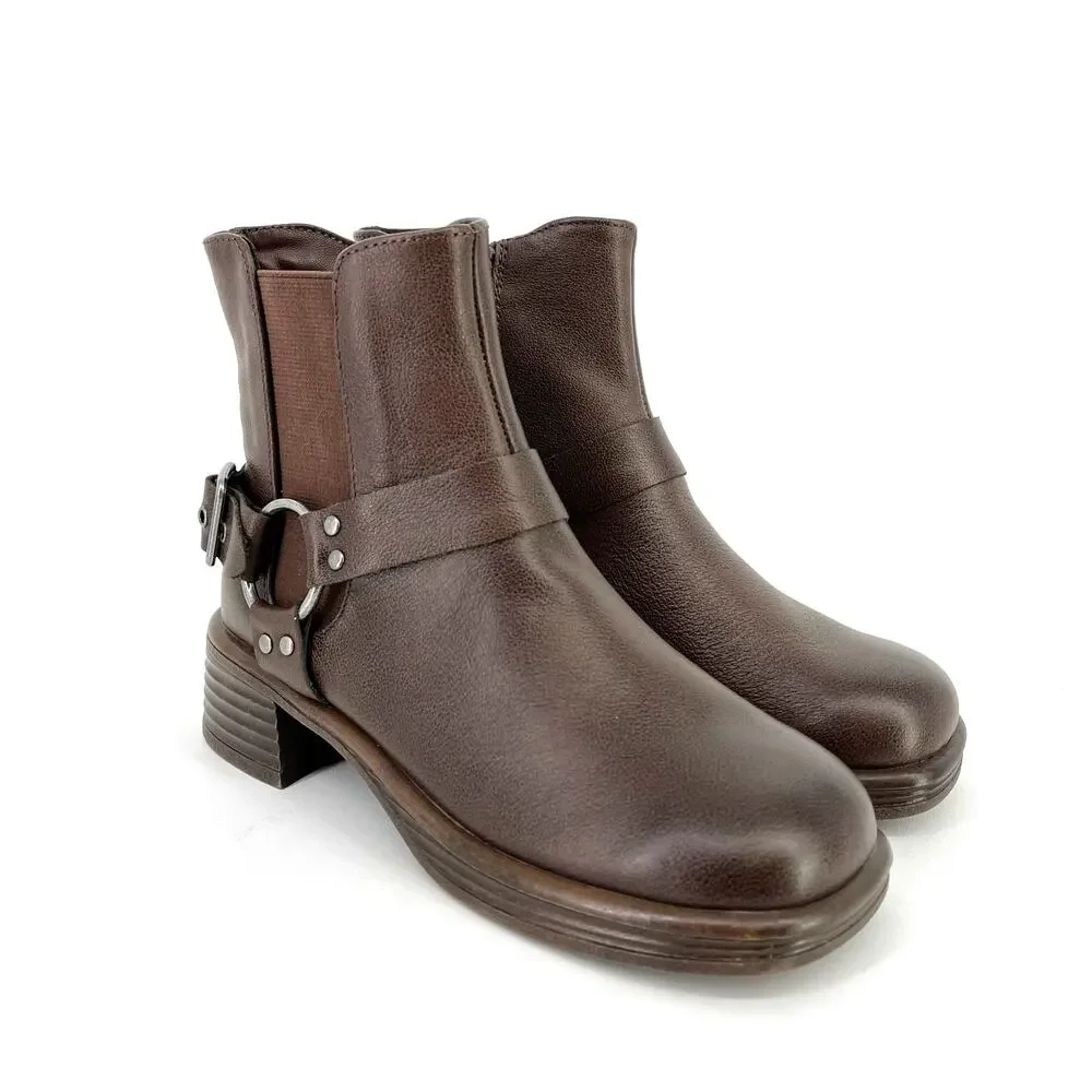 Steve Madden Rider Stacked Heel Motorcycle Boots Big Girls Size 3 Brown