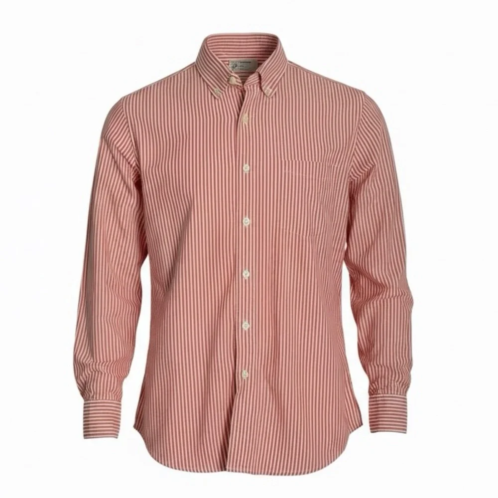 J.CREW Men’s Button Down Shirt Orange White Striped Long Sleeve Cotton Size M