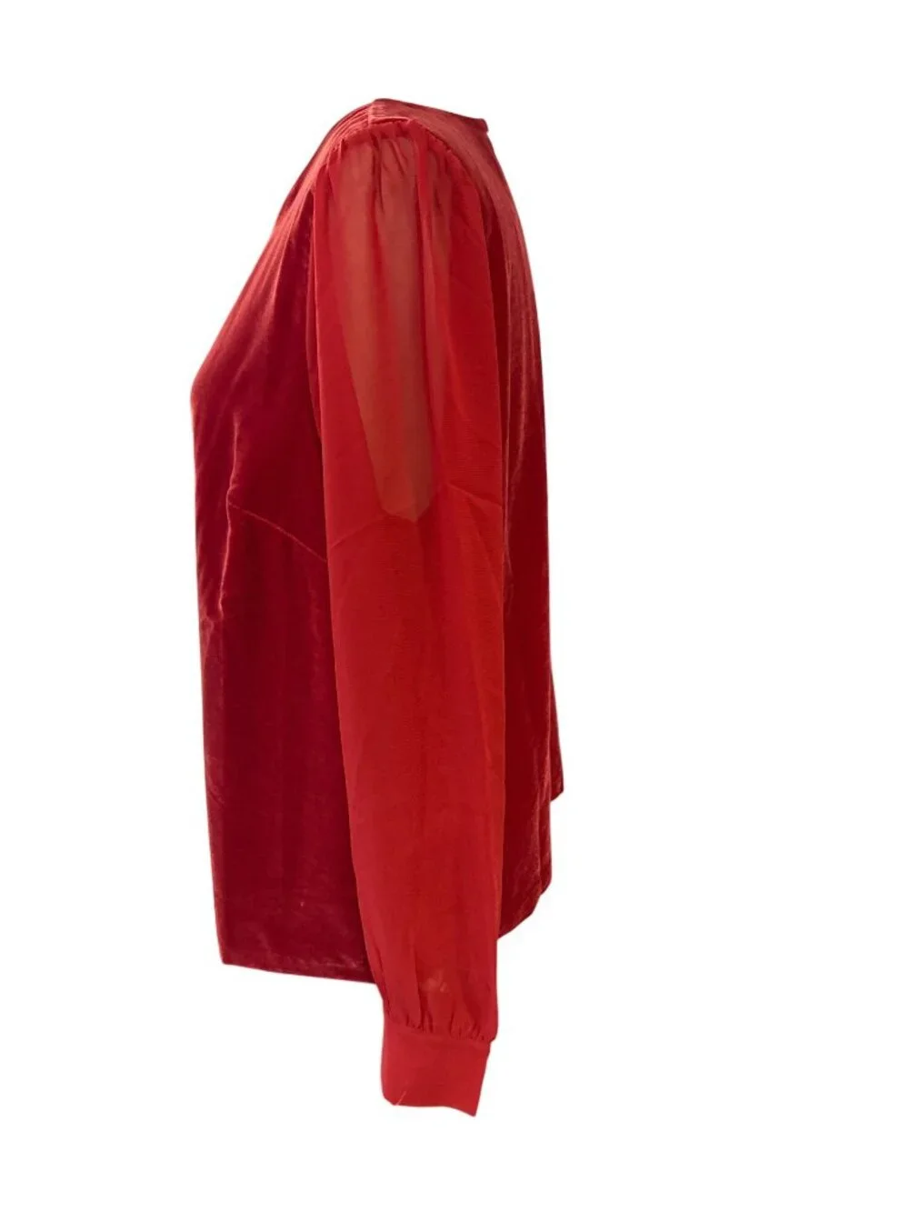 J Crew Puff Sleeve Velvet Top~Size Med~Red Sheer Long Sleeve Blouse NWT L6 33