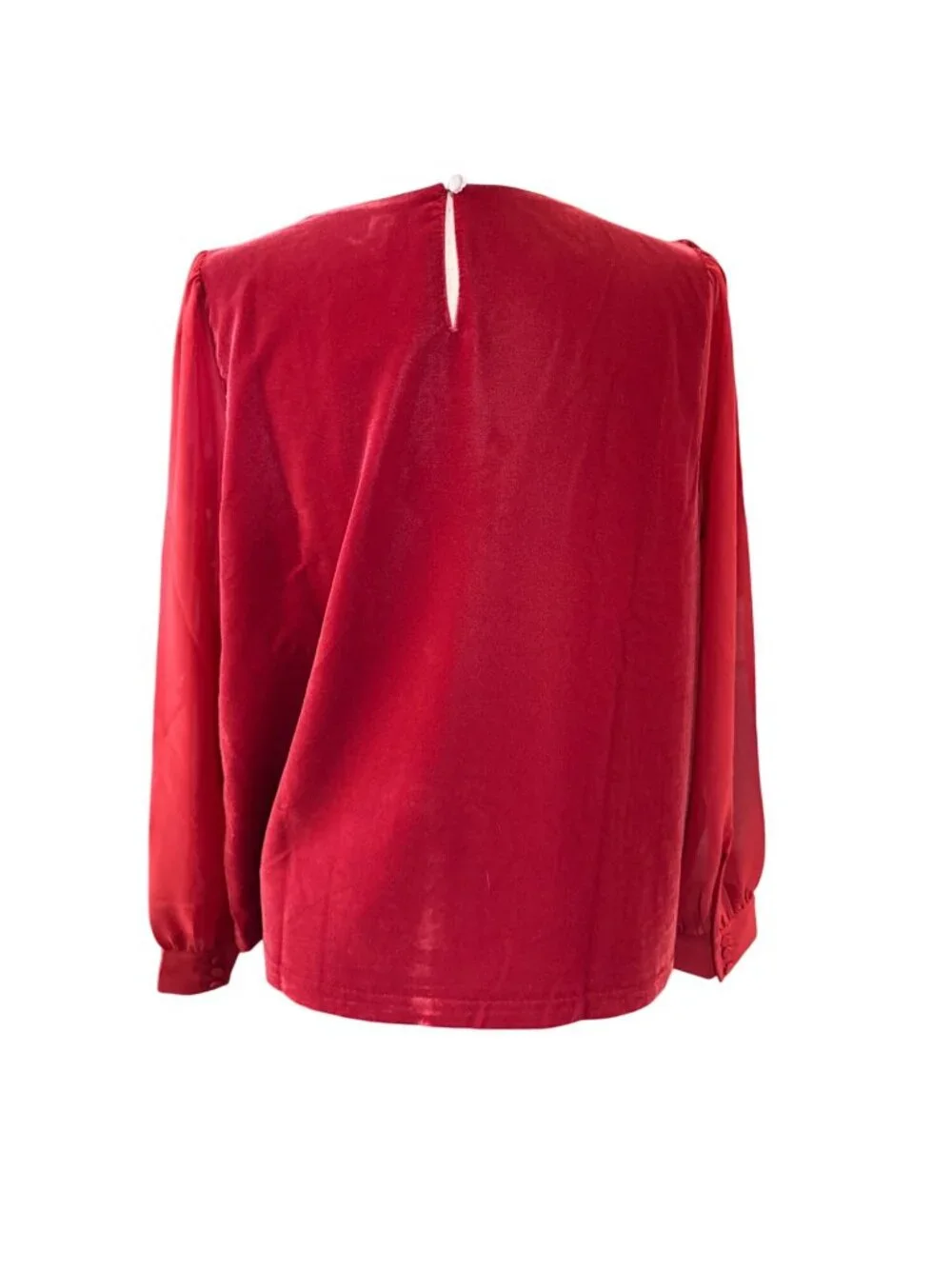 J Crew Puff Sleeve Velvet Top~Size Med~Red Sheer Long Sleeve Blouse NWT L6 33