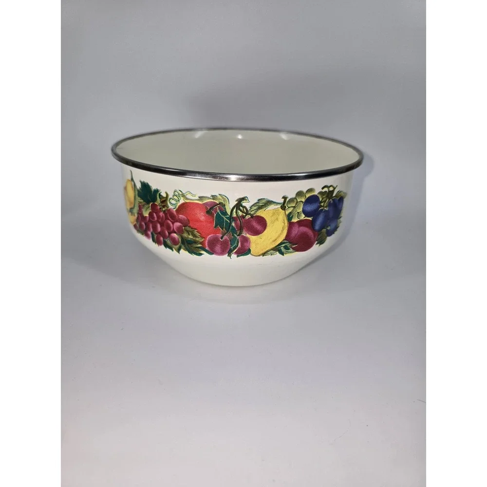 Metro Enamelware Fruit Harvest Mixing Bowl Vintage Enamel‎ Pot Made in Thailand