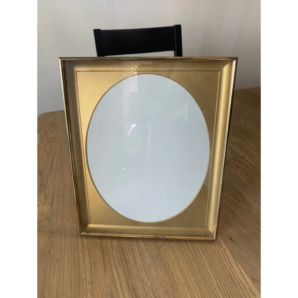 Vintage Gold Metal Photo Frame Oval Opening 8x10 Tabletop Wall Hanging Regency