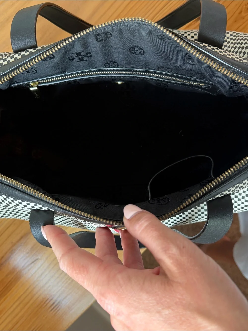 Tory Burch Black & White Woven Leather Tote