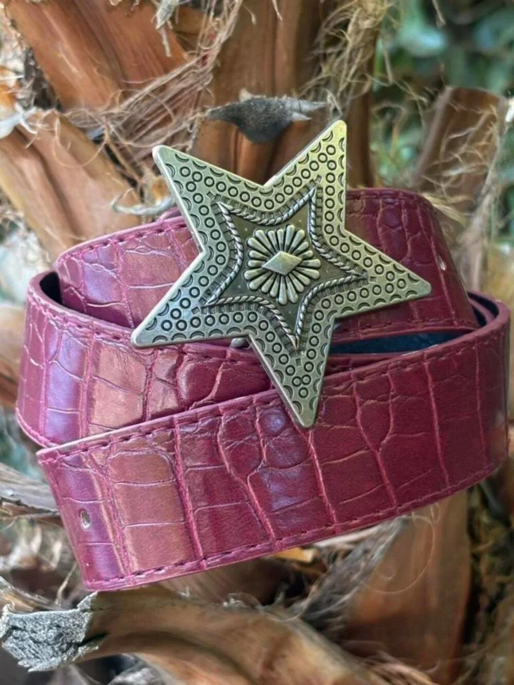 Burgundy Red Belt with Star Buckle