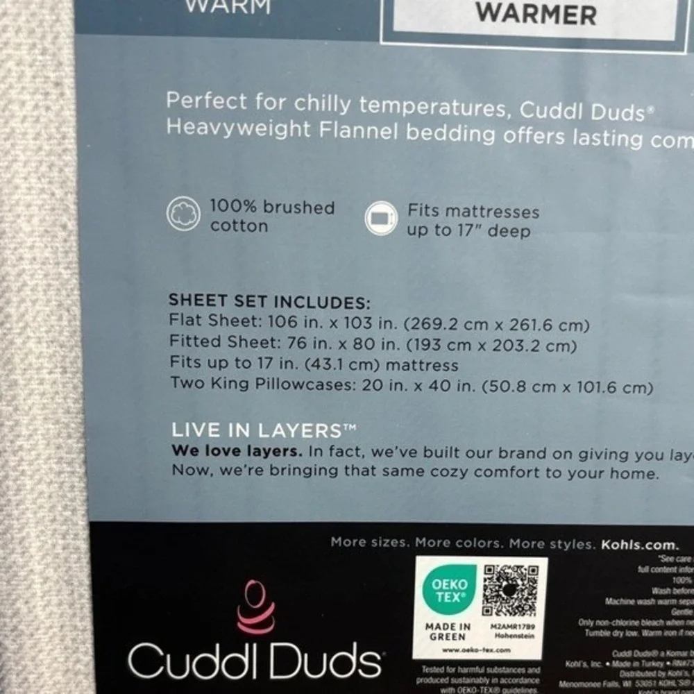 Cuddl Duds King Heavyweight Flannel Sheet Set Light Blue Striped Gift NEW