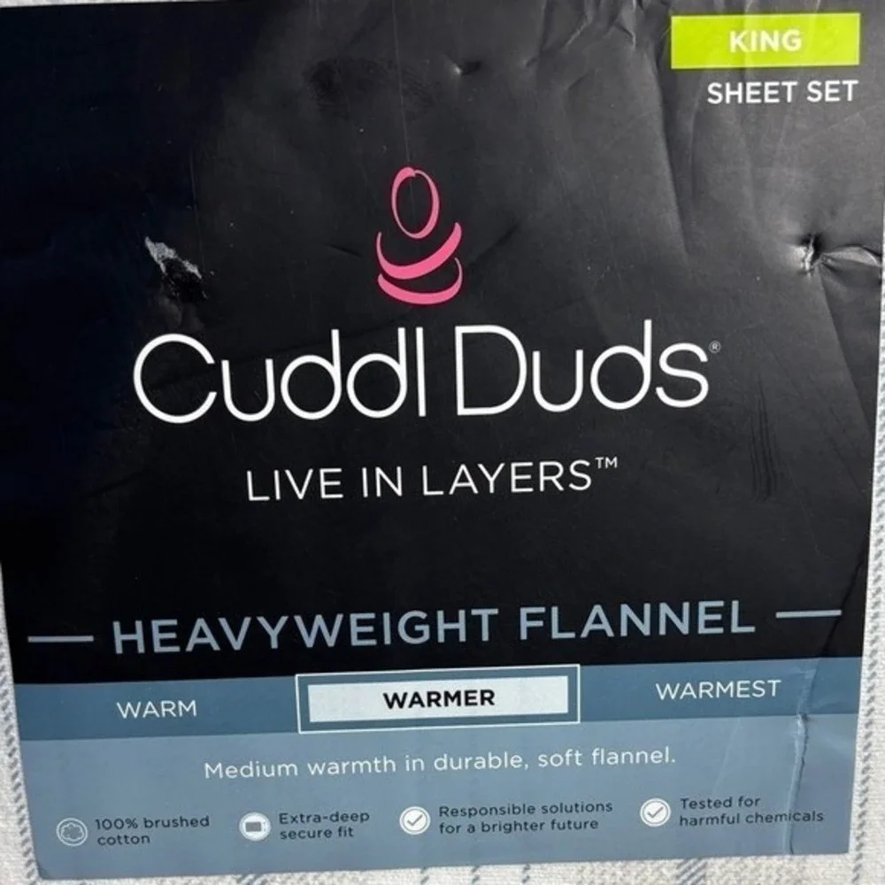 Cuddl Duds King Heavyweight Flannel Sheet Set Light Blue Striped Gift NEW