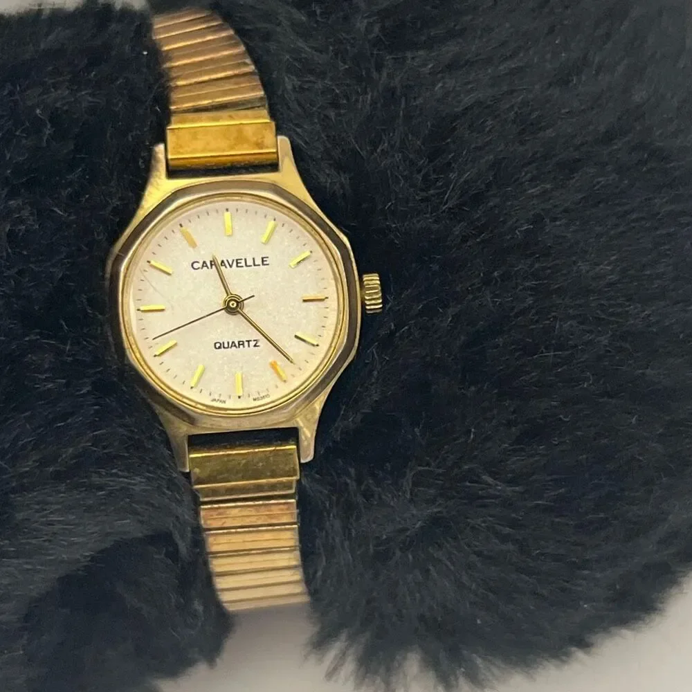 Caravelle Women's‎ Gold Tone Quartz Stainless Steel Back Stretch Band Wristwatch