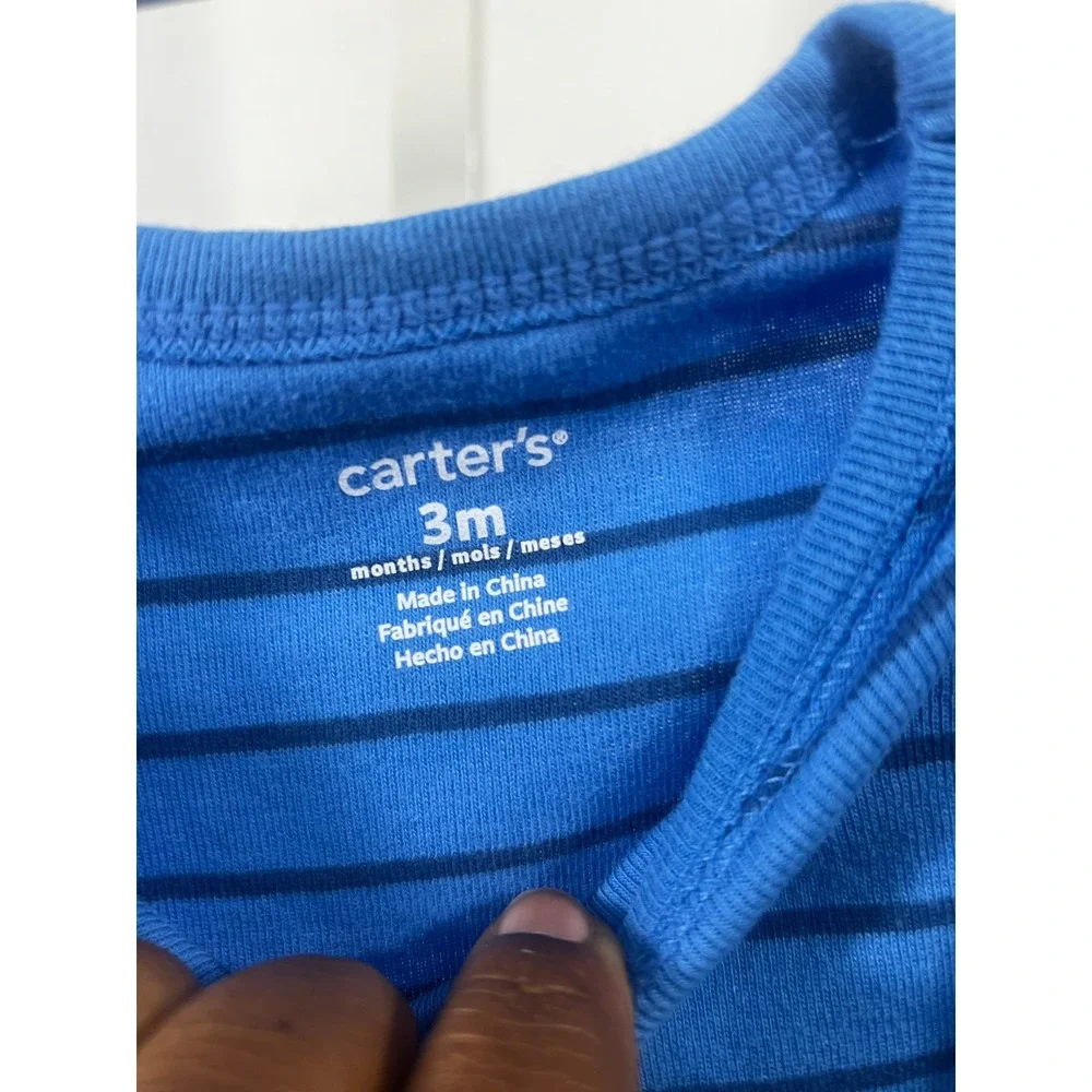 Carters Baby Boy‎ Blue Striped Sleeveless Bodysuit 3 Months One Piece Tank Top