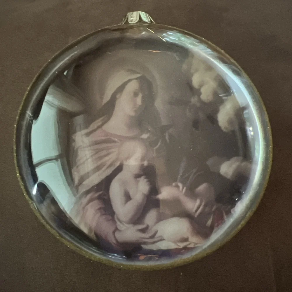 Vintage Beveled Glass Christmas Tree Ornament Nativity Jesus & Mary 5