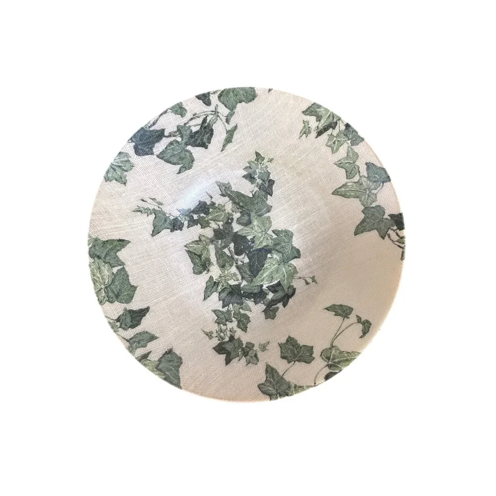 Vintage Fiberglass Decorative Salad Bowl Ivy Leaf Pattern Beige Green Artmor USA