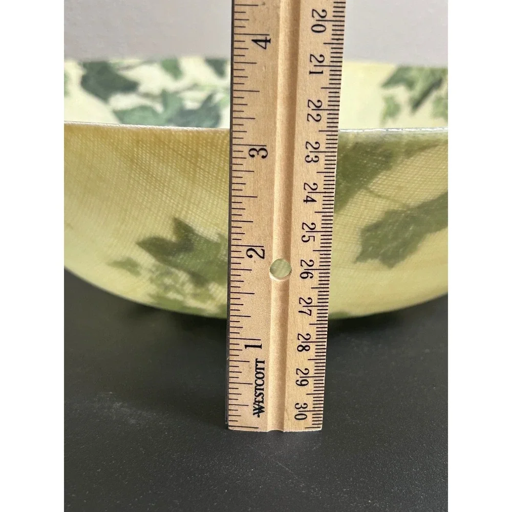 Vintage Fiberglass Decorative Salad Bowl Ivy Leaf Pattern Beige Green Artmor USA