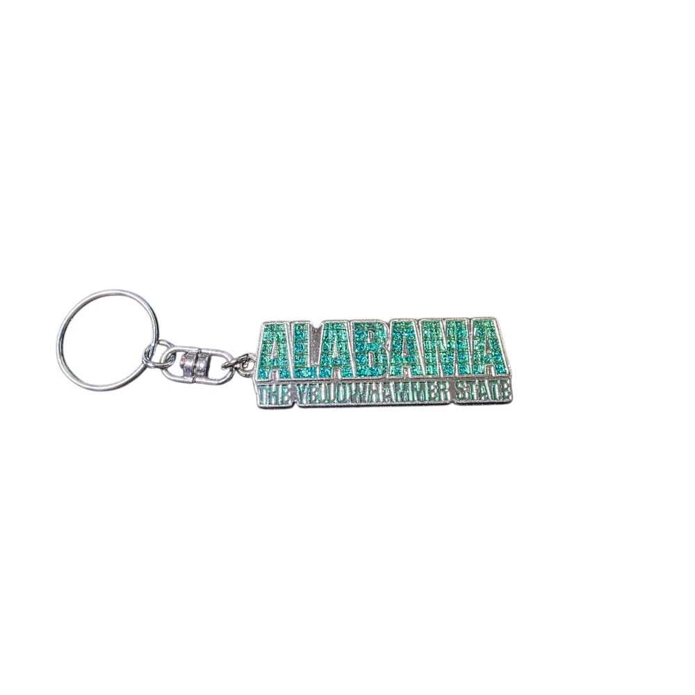 Alabama Keychain with Green Glitter