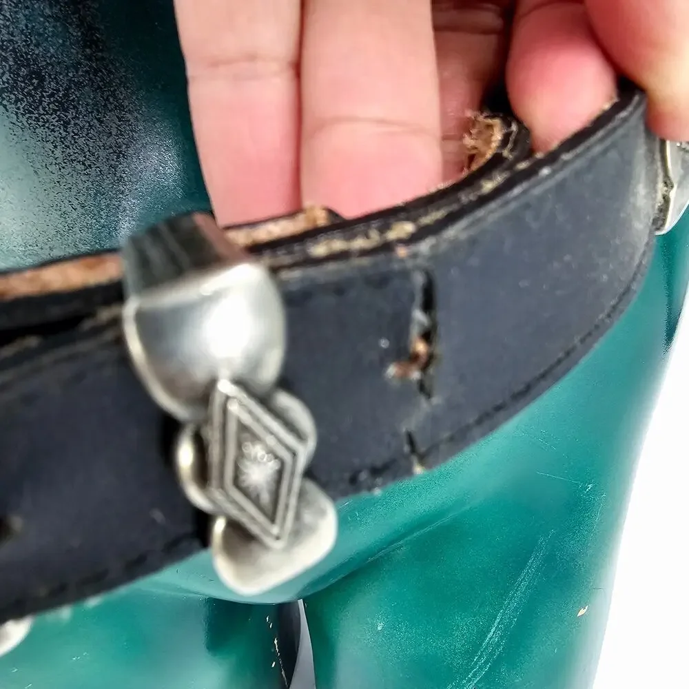 Vintage Women's Black Southwestern Leather Belt colorful silver buckle size M