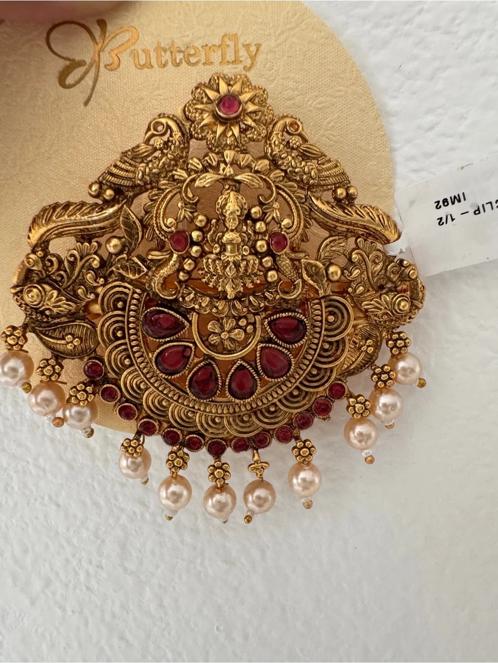 Vintage Gold-Tone Hair-clip with Faux Pearls & Stone Accents - NWT