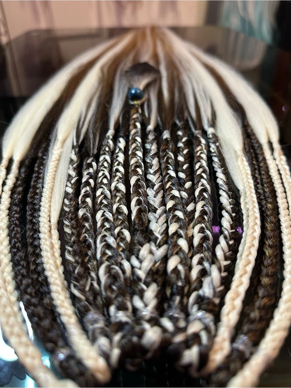Brown and Platinum Blonde Braided Hair Wraps with Bead Accent