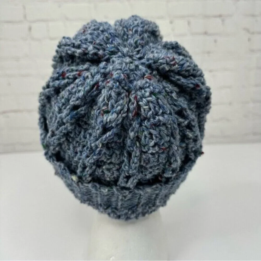 Created By Cyd Tweed Blue‎ Wool Cable Knit Beanie Hat Handmade Ireland NEW