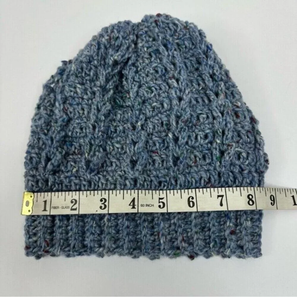 Created By Cyd Tweed Blue‎ Wool Cable Knit Beanie Hat Handmade Ireland NEW