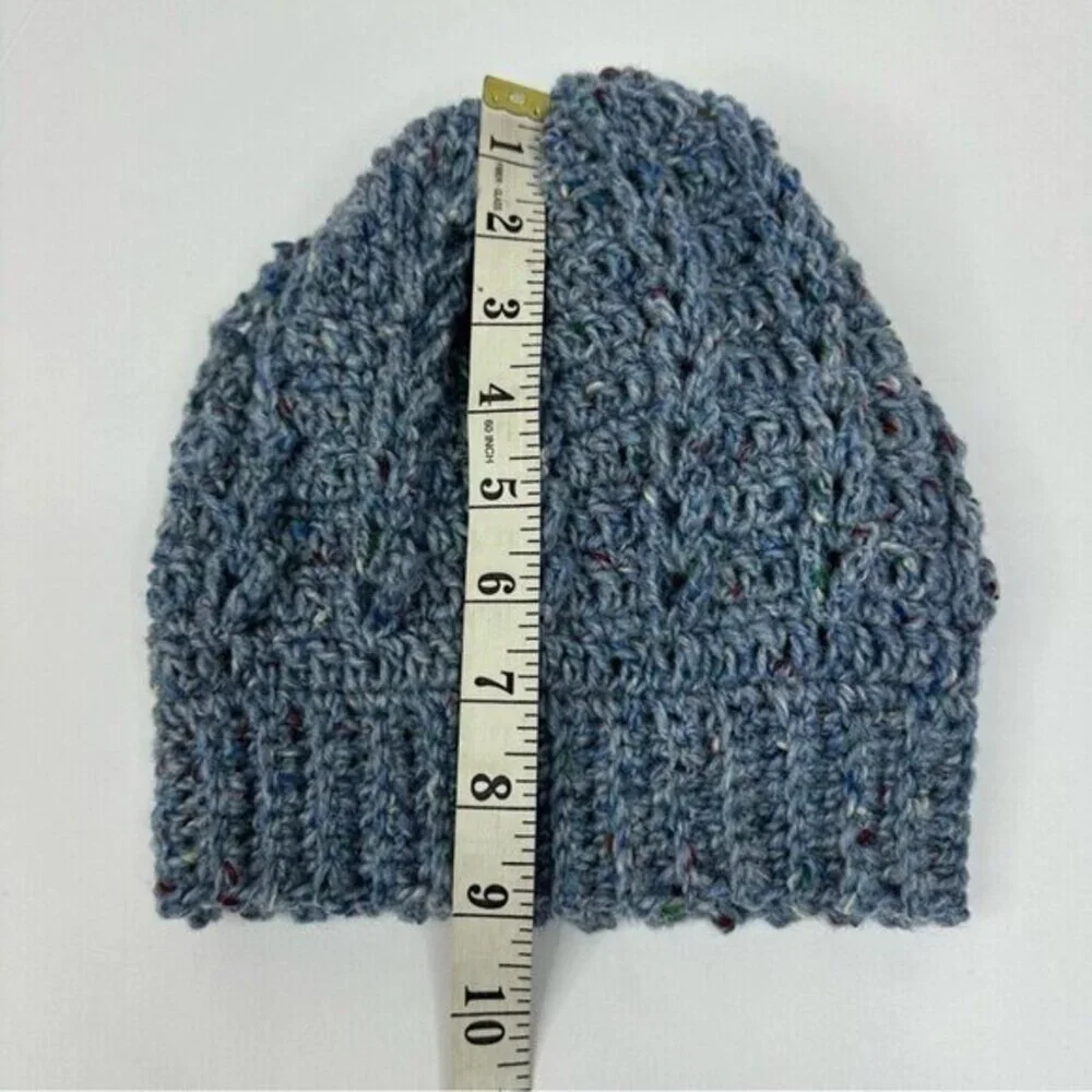 Created By Cyd Tweed Blue‎ Wool Cable Knit Beanie Hat Handmade Ireland NEW