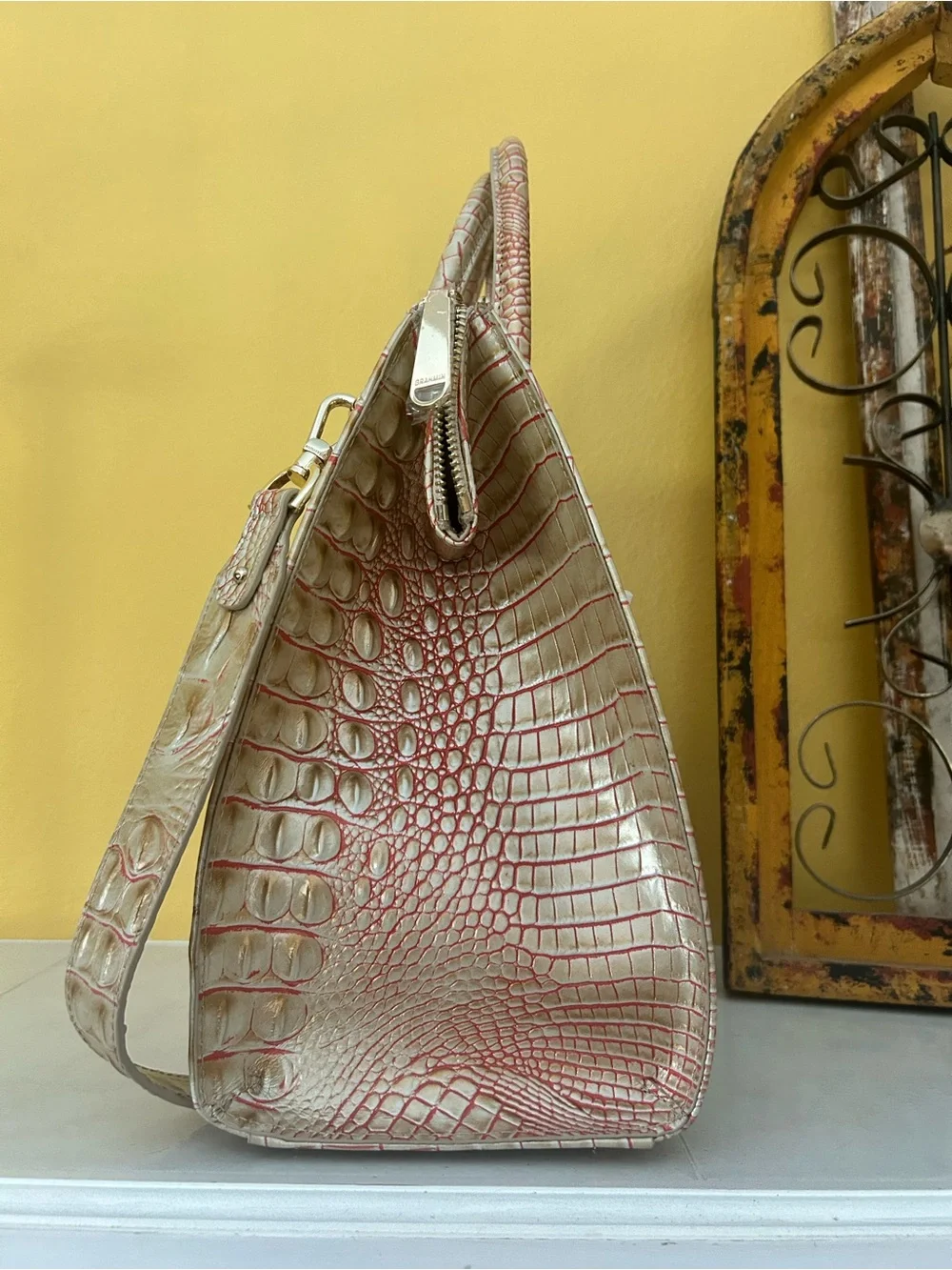 Brahmin Caroline Satchel Sunkiss Melbourne Croc Embossed Leather NWT old money