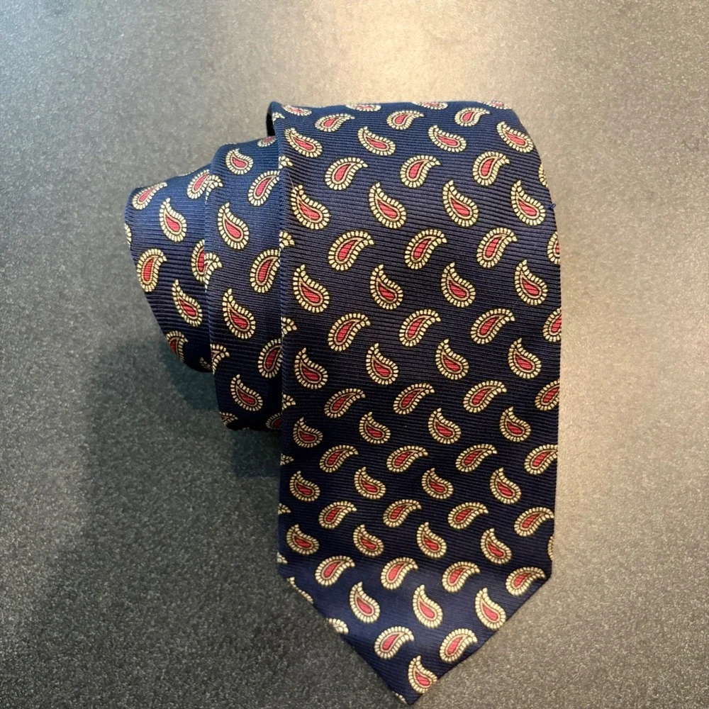 Vintage Polo Ralph Lauren Silk Tie Mens Navy Blue‎ Red Paisley Classic Business