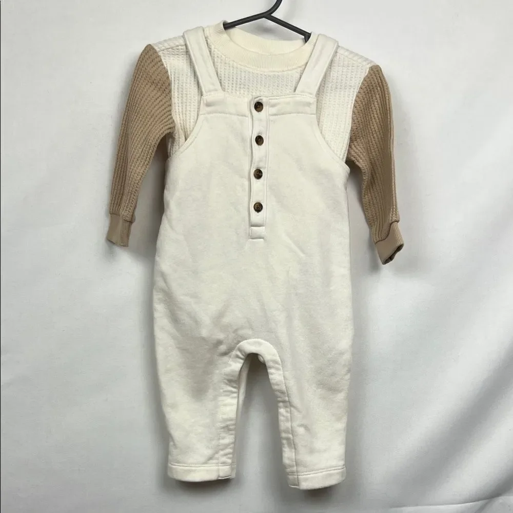 Old Navy ivory French Terry jumpsuit with waffle ivory and tan waffle bodysuit