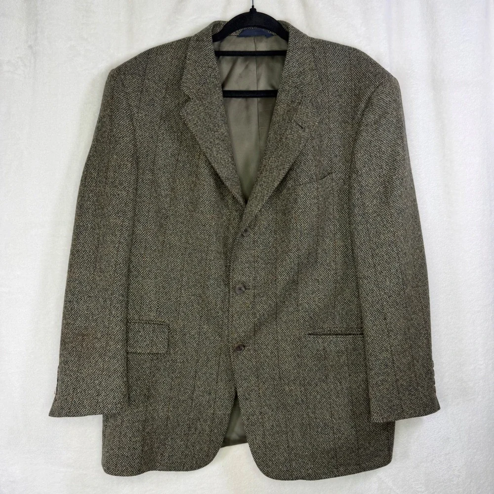 Burberry Sport Coat Men 42S Brown Green Tweed‎ Herringbone Wool Blazer 3 Button