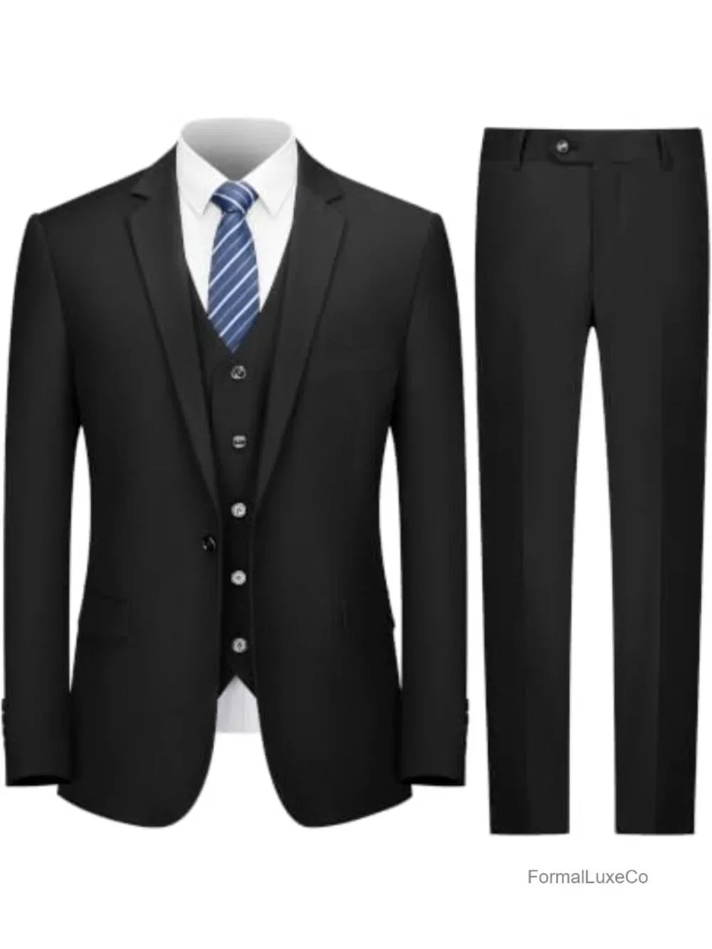 Men's 3 Piece Slim Fit Suit Set - One Button Jacket, Vest & Pants with Tie,