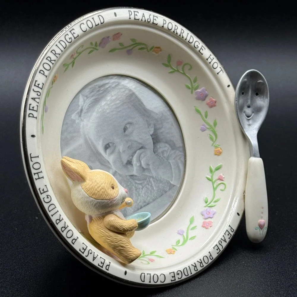 Hallmark Keepsake Baby Picture Frame Pease Porridge Hot Cold Bunny Spoon Nursery