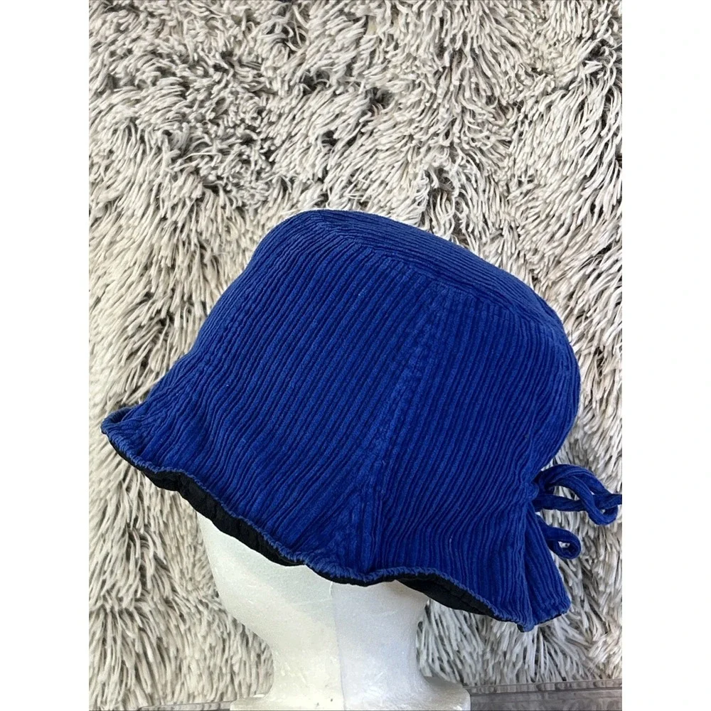 Colbalt Blue Black Reversible Bucket Hat‎ Tie 90's y2K Festival Sunbonnet Beach