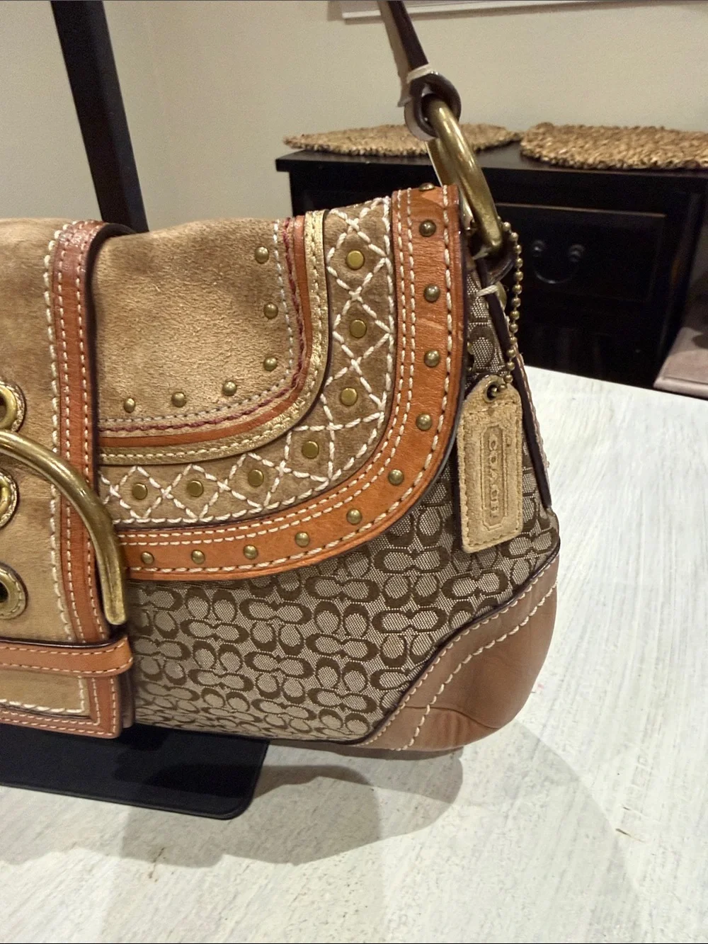 Rare Vintage Y2K Coach SoHo Renaissance Bohemian Patchwork Buckle Flap Bag