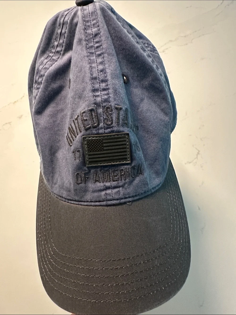 Legacy Unisex USA Embroidered Two-Tone Adjustable Cap in Slate Blue and Charcoal