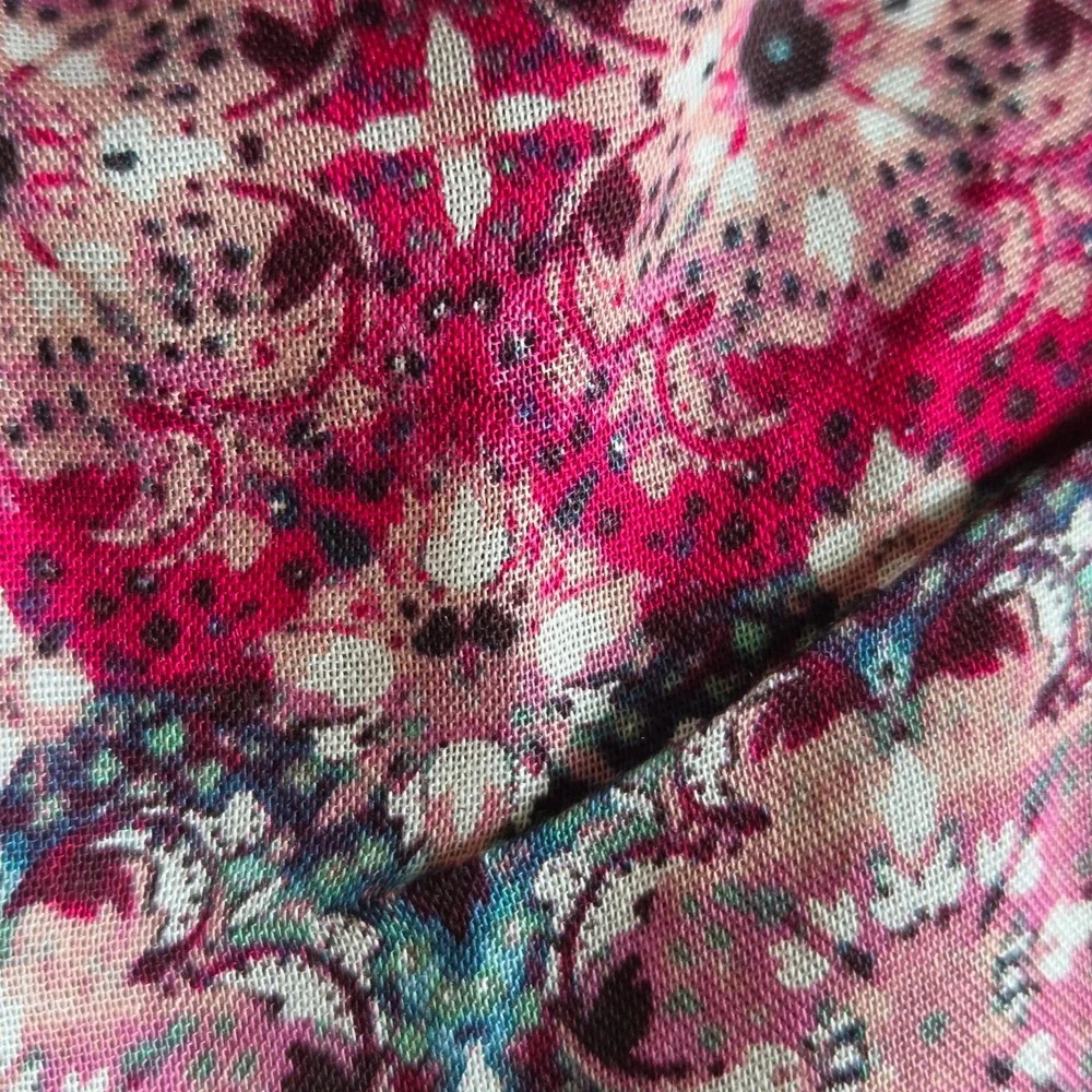 Talbots Pink Purple Teal Medallion Print Boho Viscose Scarf Wrap 78