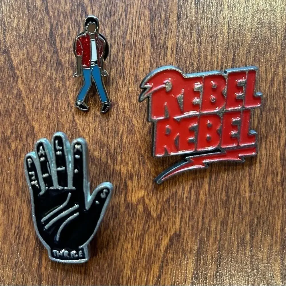Rock Band Enamel Pin Collection, David Bowie, Michael Jackson, Thrice, 3 Pieces