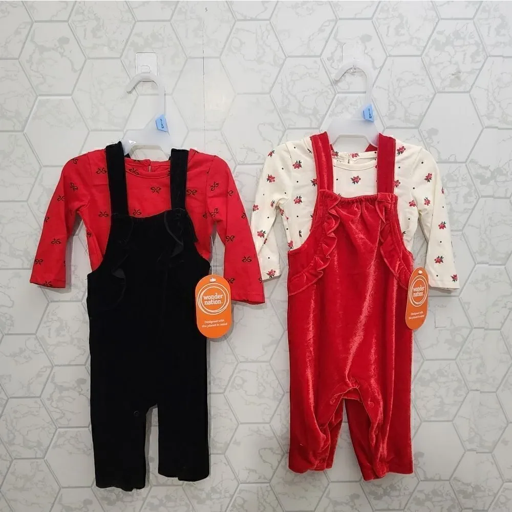New baby girl Christmas outfit bundle of overall outfit sets